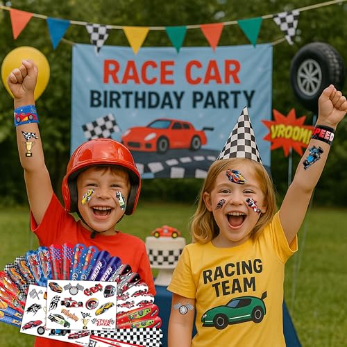 48PCS Race Car Party Set - 24PCS Temporary Tattoos & 24PCS Slap Bracelets - Racing-Themed Birthday Supplies, Baby Shower Gifts, Classroom Rewards & Party Decor for Kids (Boys & Girls)