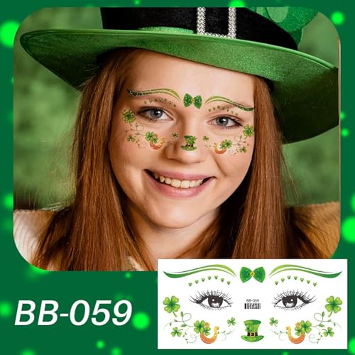 St. Patrick's Day Face Sticker- 6 Sheets Shamrock Eye Body Stickers for Kids & Adults | Green Clover Irish Temporary Tattoo Sticker for St. Patrick's Day Parade, Party Makeup Festival Supplies