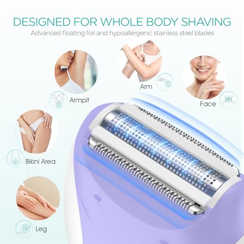 4-in-1 Electric Cordless Epilator for Women 21 Tweezers Purple and Green