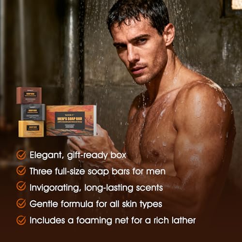 Mens Bar Soap, Natural Handmade Mens Soaps for Face, Body, Hands & Shave, Deep Cleansing, Refreshing Bar Soap for Men , 14.8 Oz 420G