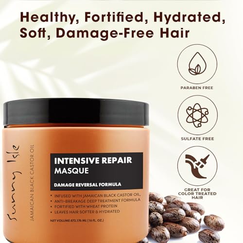 Sunny Isle Jamaican Castor Oil Intensive Repair Masque, Black, Coconut, 16 Fl Oz