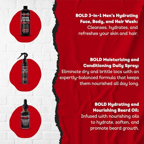 Locsanity BOLD Men¡¯s Bundle ? 7-in-1 Premium Grooming Set: Loc Spray, 3-in-1 Body Wash, Hygiene Spray, Men¡¯s Body Oil, Beard Oil, Dreadlock Powder, Almond & Jojoba Oil | Dreads & Locs Moisturizer