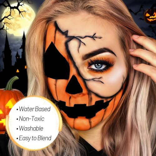 Orange Water Based Face Body Paint, 2.37 OZ Large Tube Full Coverage Face Paint for Tiger Pumpkin Cosplay, Washable Orange Body Painting Cream for Adult Carnival Halloween SFX Makeup