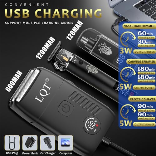Electric Foil Shaver for Men 3-Piece Grooming Kit with Floating Blades & LED Display, IPX7 Waterproof Wet/Dry Beard Trimmer, Cordless Rechargeable Electric Razor for Travel (Black)