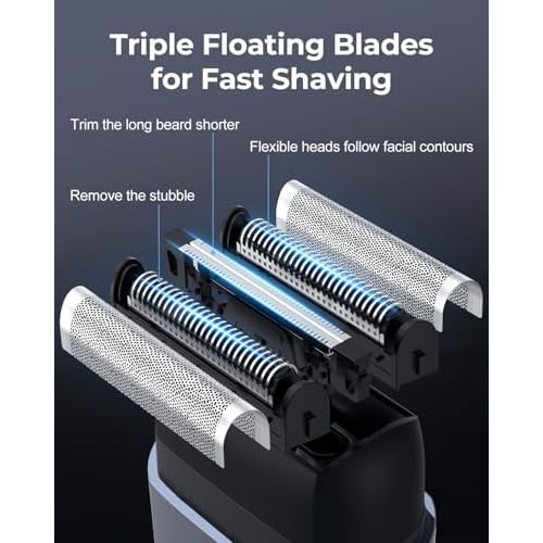 Foil Shavers for Men, Mini Electric Razors for Close Shaving Face with High Speed 3 Floating Blade Heads, USB C Fast Rechargeable Foil Shaver IPX7 Waterproof Wet Dry Travel Locked/Led Display