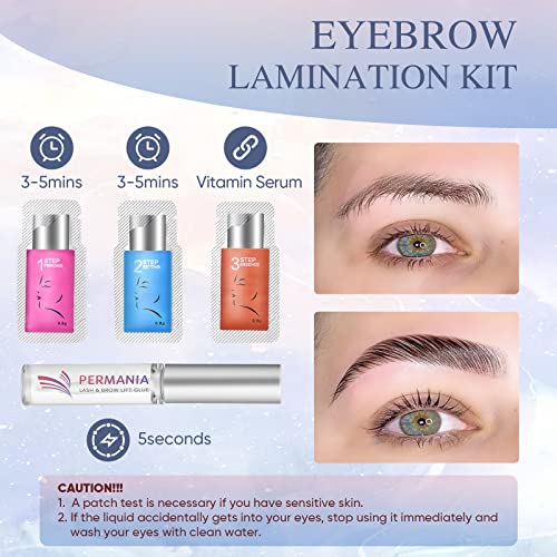 PERMANIA Brow Lamination Kit - Lash Lift & Eyebrow Color, Make Eyelash Perm Voluminous & Curl - Salon & Home Use - Lasts Up to 6 Weeks