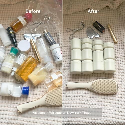 Cadence Travel Containers - 2 Piece Haircare Set - Magnetic Travel Capsules - For Shampoo, Conditioner, Hair Styling Product - 1 Small & 1 Medium Capsule - Shampoo & Conditioner Labels - Evergreen
