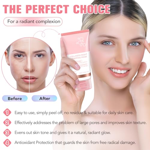 Collagen Night Wrapping Mask, Collagen Face Mask, Collagen Sleeping Mask, Collagen Facial Mask for Elasticity & Hydration, Hydrates and Tightens Skin, Reduces Sagging