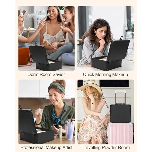 Makeup Case with Lighted Mirror, Travel Makeup Box with LED Mirror Makeup Organizer Bag Portable Cosmetic Train Case Makeup Artist Storage Bags with Adjustable Dividers Gifts for Women and Girls