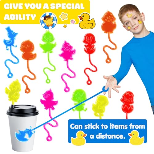 48 PCS Duck Party Favors - 24PCS Temporary Tattoos & 24PCS Stick Hands - Perfect Birthday Favors, Goodie Bag Stuffers, Treasure Box Toys, Classroom Prizes, and Student Gifts