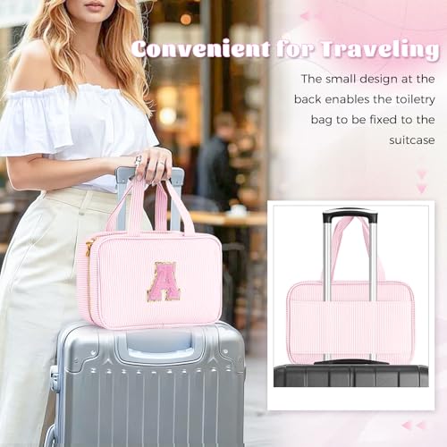 Easter Gifts Basket Stuffers for Teen Girls Women - Toiletry Bag Initial Makeup Bag | Travel Cosmetic Bag | 8 9 10 11 12 13 14 15 16 Years Old Girl Gifts Trendy Stuff - Pink A