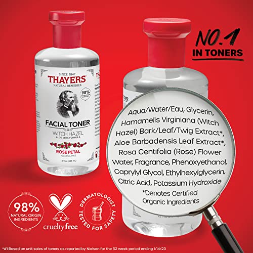 THAYERS Rose Petal, Alcohol-Free, Hydrating Toner 12 Oz + Mist Toner 8 Oz (2 Pack)