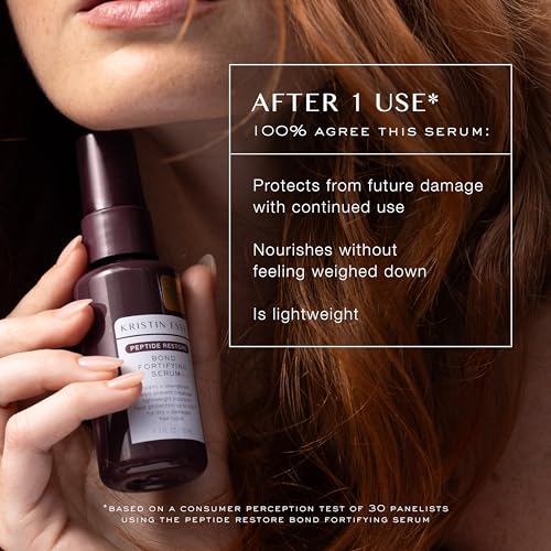 Kristin Ess+ Peptide Restore Fortifying Hair Serum for Frizz & Damaged Hair - Moisturizing Peptide Bond Repair with Heat Protectant - Vegan, Sulfate Free, 1.96 fl oz