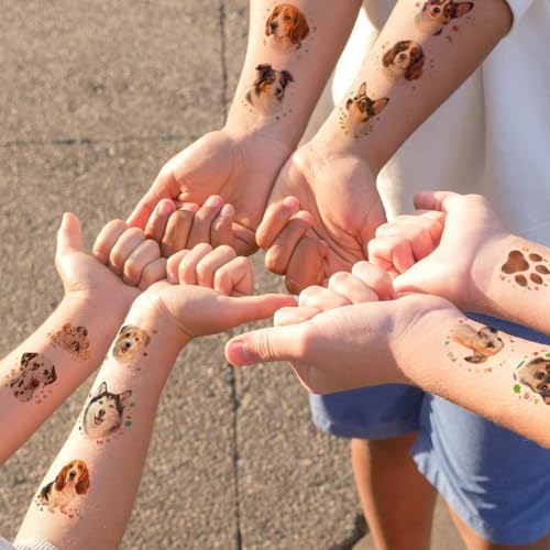 Glitter Dog Temporary Tattoos for Kids - 74 Individually Sheets | Waterproof & Easy Peel | Perfect for Kids Birthday Party Supplies, Dog Lovers, School Rewards