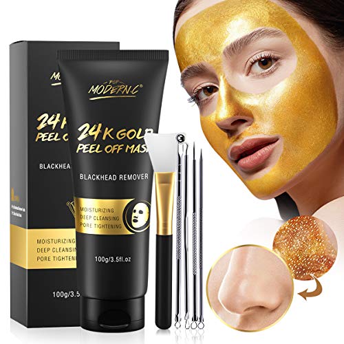 Blackhead Remover Mask, 24K Gold Peel Off Mask, Gold Facial Mask Anti-Aging, Deep Cleansing, Reduces Fine Lines£¦ Wrinkles Great for All Skin, With Blackhead Remover Extractor Tools Kit & Brush