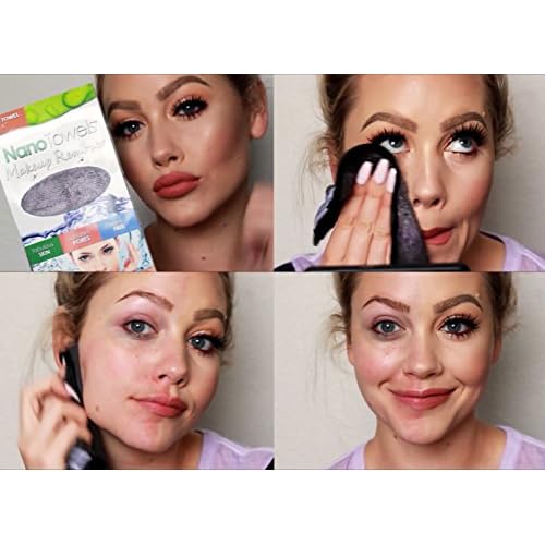 Nano Towel Makeup Remover Face Wash Cloth Multi Color 3-PACK. Remove Cosmetics FAST and Chemical Free. Wipes Away Facial Dirt and Oil Like An Eraser. Great for Sensitive Skin, Acne (Grey, Pink, Green)