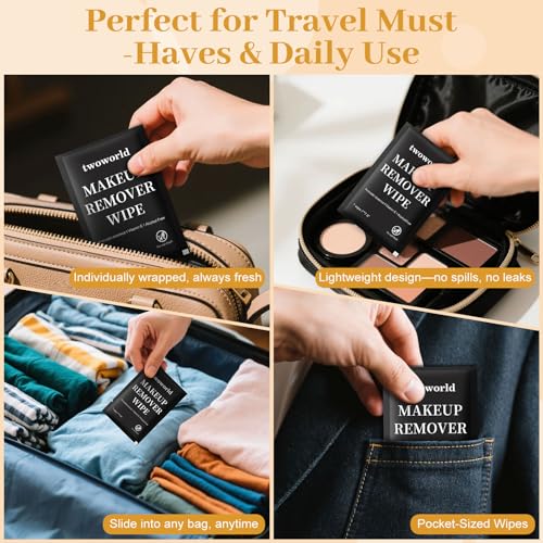 Makeup Remover Wipes Bulk Individually Wrapped,Travel Makeup Wipes Gentle for Face Cleansing Mascara Lipstick Travel Hotel£¨black,pack of 300)