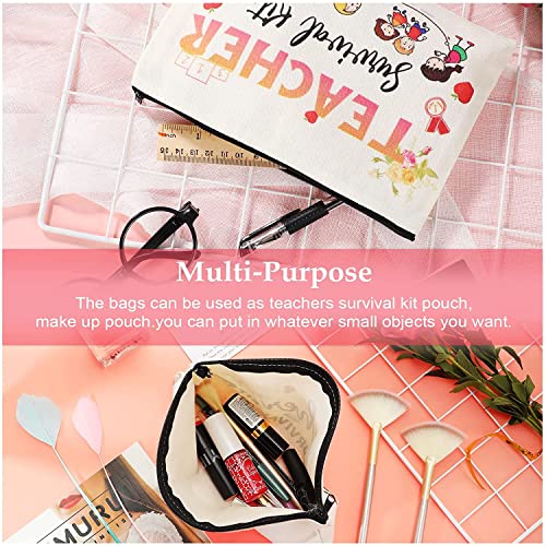 Frienda 16 Pieces Appreciation Present Gifts Set, 8 Survival Kit Makeup Bag Makeup Pouch Cosmetic Bag, 8 Blessing Card Bracelet