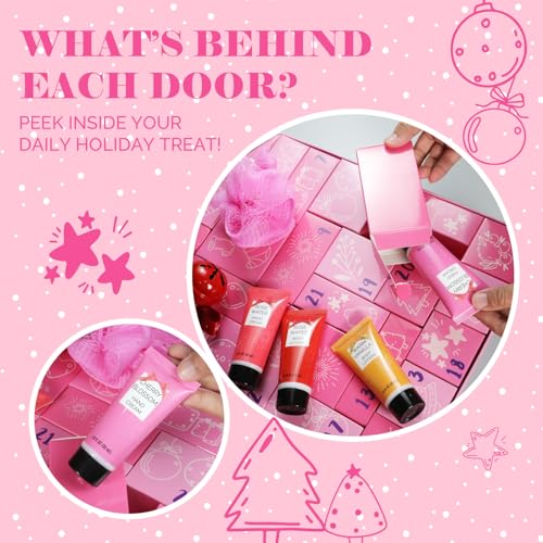 Christams Advent Calnedar, Pink Mom Gift for Hoilday, Beauty Advent Calendar for Daughter Girls, Christmas 24Day Countdown Calendar, Bath Set with Bath Bomb Hand Cream Body Lotion Christmas Sock