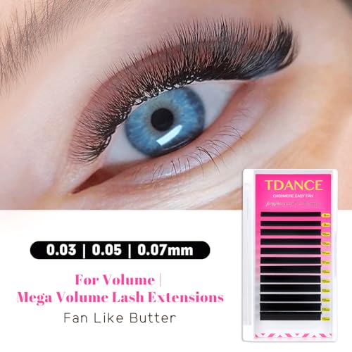 TDANCE Cashmere Easy Fan Lash Extensions Self Fanning Volume Lash Extension D Curl 0.07mm 14-19mm Matte Black Mega Volume Eyelash Extensions(0.07-D,14-19mm)