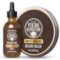 Viking Revolution Sweet Tobacco Beard Balm for Men and Sweet Tobacco Beard Oil Bundle - With Argan and Jojoba Oils - Soften and Moisturize your Beard