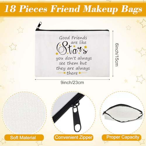 Paterr 24 Pcs Friend Gifts for Women Friendsgiving Makeup Bags Friendship Keychains Galentines Valentine Gifts for Friends Bulk Cosmetic Bags with Zipper for BFF Bestie Birthday Decorations(Star)