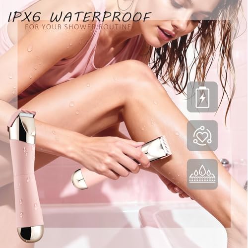 Dermave Bikini Shaver- IPX7 Waterproof & Painless Electric Razors for Beauty, Pubic Hair, Face, Legs & Underarms-Portable Cordless Bikini Trimmer for Women(Pink-Storage Bag)