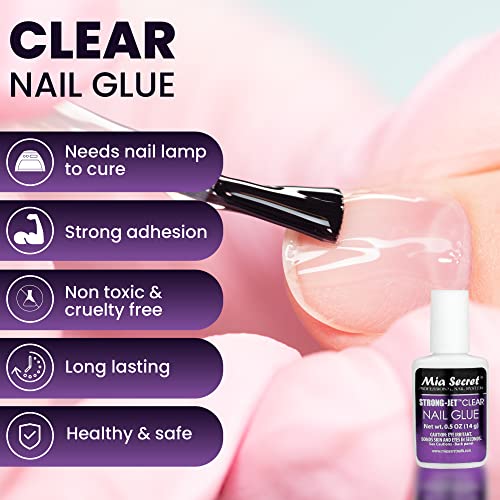Mia Secret Strong-Jet Brush On Clear Nail Glue 335 - Ideal to adhere Crystals Over Any Acrylic and Gel Surface