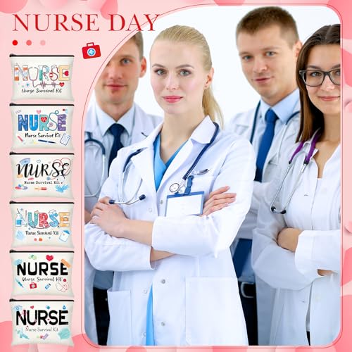Capoda 24 Pieces Nurse Makeup Bags Nurse Canvas Cosmetic Bag Nurse Survival Kit Travel Pouch Bag Nursing Zipper Pouch Nurse Gift for Women Men Nurse Practitioner Supplies