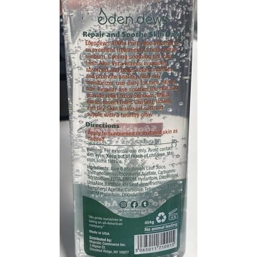 Organic Aloe Vera Gel 100% Pure, Moisturizing, Face Skin & Hair Care, Hydrating & Soothing for Dry Skin, Made in USA, Unscented, 16 oz, 2-Pack