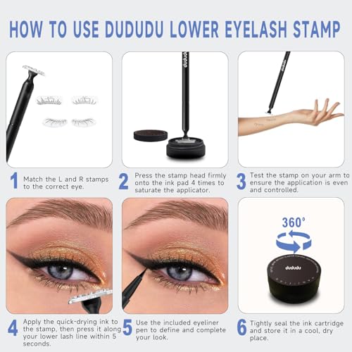 DUDUDU Lower Lash Stamp, Eyeliner Lash Stamp for Bottom Lashes, 2-IN-1 Ultra-Fine Waterproof Eyeliner Pen, Long-Lasting Smudge-Proof Eye Makeup Tool, Natural Lower Lash Stamp for Women