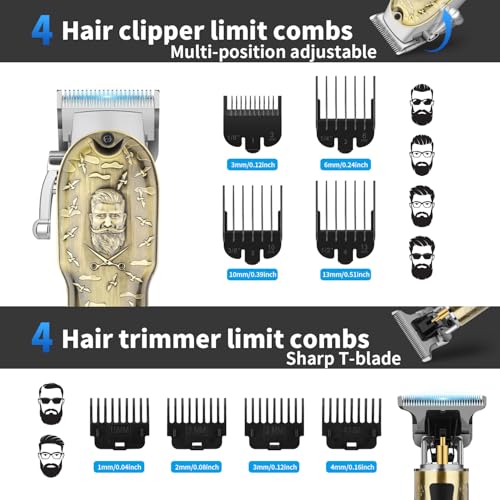 HIENA PRO Hair Clippers for Men Professional, Cordless Barber Clipper and T-Blade Beard/Hair Trimmer Set, Electric Razor Foil Shaver Nose Trimmer Barber Kit, Men's Hair Cutting Kit