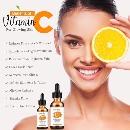 Vitamin C Serum for face with Hyaluronic Acid, Collagen Anti Aging Serum for Glow,Dark Spots,Acne,Wrinkle & Fine Lines,Korean Skincare Brightening Serum with Ferulic Acid Fragrance free 1fl.oz