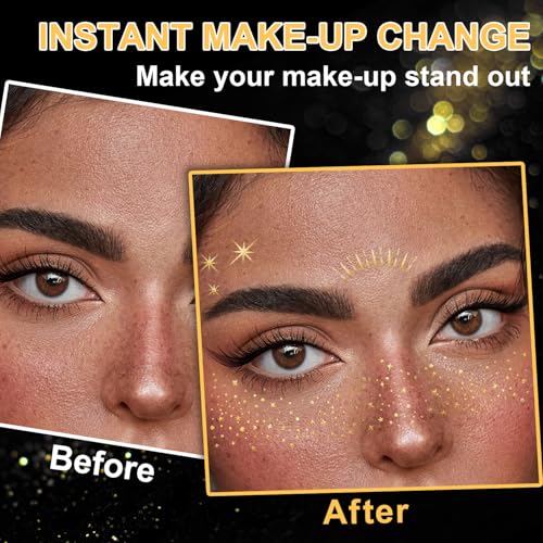 20 Pcs Gold Face Makeup Patches, Glitter Freckles Face Tattoo for Teenagers & Young Women, Sparkle Freckles Makeup Patches, Waterproof Face Glitter Freckles for for Christmas(Gold)
