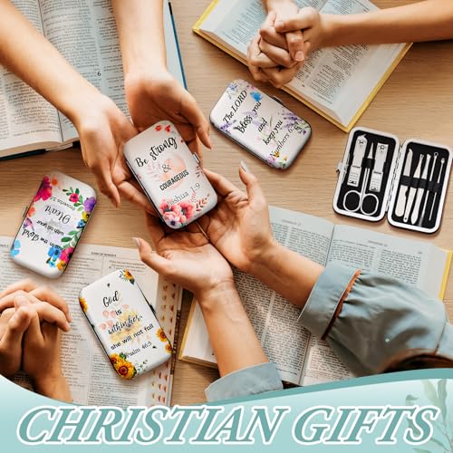 10 Sets Christian Gifts Bulk for Women Church Bible Manicure Sets Floral Scripture Stainless Steel Nail Clipper Set Religious Gift for Employee Teacher Christmas Party Supplies