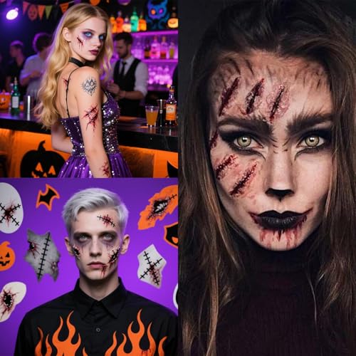40 Sheets Fake Scars Temporary Tattoo Fake Scratch Scar Wound Body Face Stickers Halloween Makeup for Adults Cosplay Party