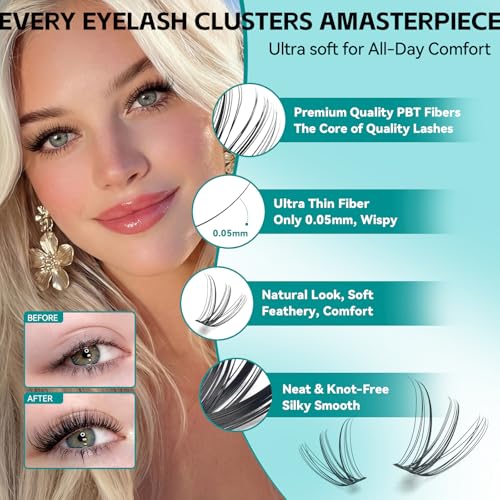Natural Lash Clusters, 640 PCS Individual Cluster Lashes 40D 50D, DIY Cluster Eyelash Extensions for Soft Natural Look, Lightweight Cluster Lashes for Daily Makeup