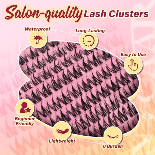 Lash Clusters Natural Look Manga Eyelash Clusters Anime 144pcs D Curl 8-18MIX Spiky Wispy Individual Lashes with Soft Thin Band Lash Extension(NY06,8-18MIX)