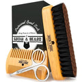 Beard Brush for Men with Beard & Mustache Comb Set, Beard Grooming & Care Kit, Natural Boar Bristle Brush, Dual Action Wood Comb, Grooming Scissors, and Travel Bag, Great Fathers Day, Dad & Men Gifts