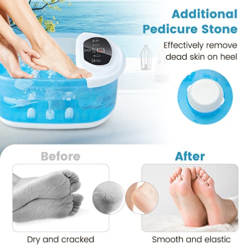 COSTWAY Foot Spa Bath Massager, with Heat, Bubbles & Vibration Mode, 12 Rollers & Pedicure Stone, Mini Acupressure Massage Points, Digital Temperature Control (Blue)