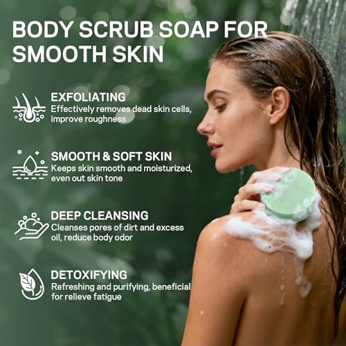 Exfoliating Body Scrub Soap Bar, 2 Pack Eucalyptus & Charcoal Soaps, Dead Sea-Salt Exfoliating Soap for Men & Women, Detox Cleansing, Smooth & Soften Skin
