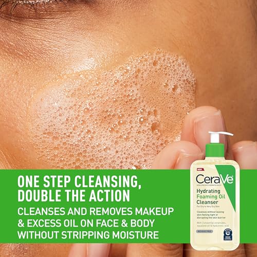 CeraVe Hydrating Foaming Oil Cleanser,Moisturizing Oil Cleanser for Face & Body,Squalane-Oil + Hyaluronic Acid + Ceramides,For Dry to Very Dry Skin,Fragrance Free & Residue Free,19 FL Oz,(Pack of 2)