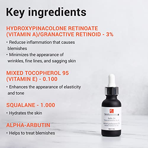 French Pharmacy RetRx 314 Professional Facial Retinol Serum - Skin Renewing - Anti-Aging - Increase Elasticity, Plumpness & Brightness - For All Skin Types - 1oz