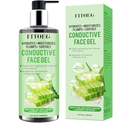 Conductive-Gel-for-Face-Microcurrent, 13.5 Oz Large Bottle Hydrating Massage Gel Serum for Facial Machine Device, Leave-On Gel Primer for Face,Hyaluronic Acid,Aloe Vera,Vitamin E