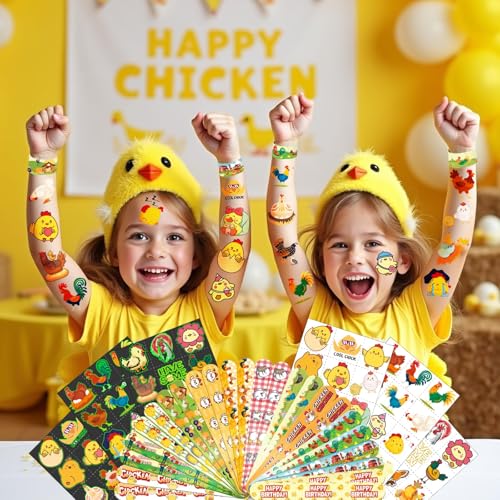 96 PCS Chicken Party Favors Set ? 72 Pre-Cut Temporary Tattoos & 24 Slap Bracelets for Kids, Perfect for Farm-Themed Birthday Parties, Classroom Rewards & Barnyard Celebrations
