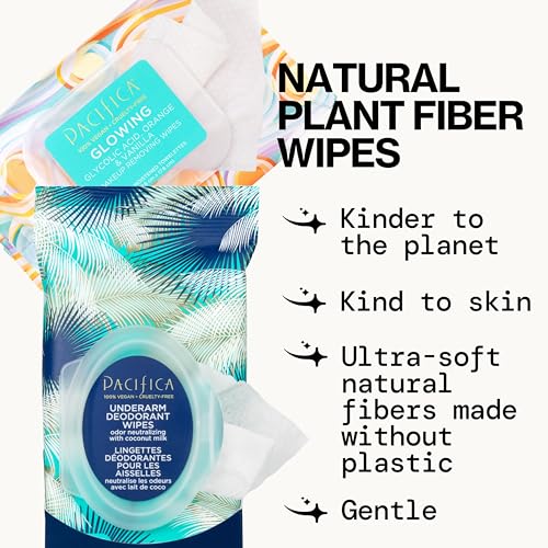 Pacifica Underarm Deodorant Wipes & Makeup Remover Face Wipes Bundle ? Aluminum-Free Odor Control & Facial Cleansing Towelettes, 2-Pack (30ct Each, 60 Total) ? Vegan, Cruelty-Free Travel Essentials