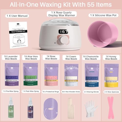 BLITZWAX Brazilian and Bikini Waxing Kit for Women, Hard Wax Warmer for Face, Legs, and Body, At Home Hair Removal Kit, Beginner Friendly, Quick Heating, 6 Packs Wax Beads
