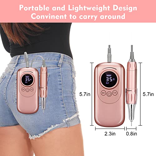 Rechargeable 35000 RPM Nail Drill, Portable Cordless Professional Electric Nail File Kit with 11 Nail Drill Bits for Acrylic, Gel Nails, Manicure Pedicure, Polishing Shape