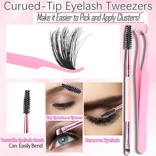 Lash Cluster Kit Makeup Bag Set 1686pcs 40D+50D+60D+80D+100+Spikes+Bottom Full Eyelash Cluster Kit Volume Wispy DIY Lashes Extensions 10-20mm D Curl False Eyelash with 2X Bond&Seal DlY at Home