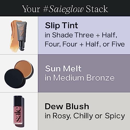 Saie Sun Melt Duo - The Big Brush - Soft, Multi-Use Liquid + Cream Makeup Brush With Synthetic Bristles Bundled With Sun Melt Bronzer in Medium Bronze - Buildable Cream Contour, Velvet Finish (1 oz)